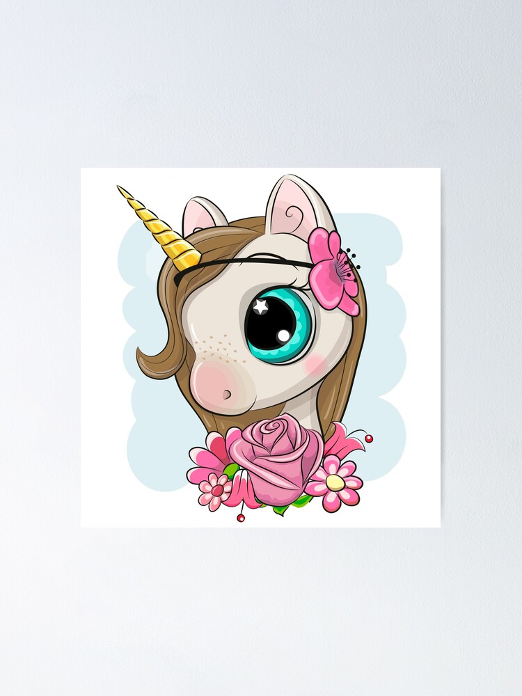 Unicorn Girl Cute Cartoon Poster By Ross Sergey Redbubble