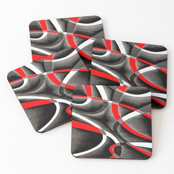 Item preview, Eighties Red White Grey Line Curve Pattern On Black designed and sold by taiche.