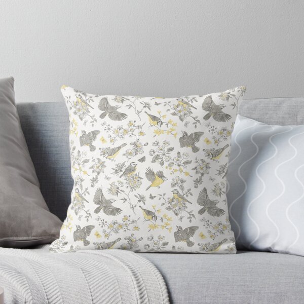 Item preview, Grey Yellow Bird Toile de Jouy Inspired Vintage Design  designed and sold by janesbotanics.