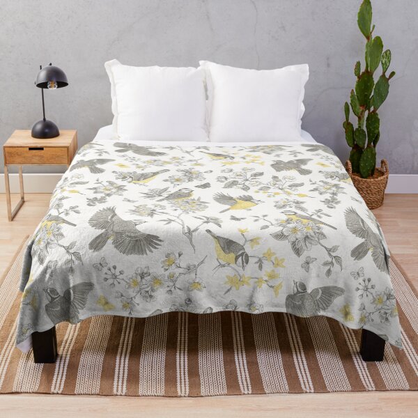 Item preview, Grey Yellow Bird Toile de Jouy Inspired Vintage Design  designed and sold by janesbotanics.