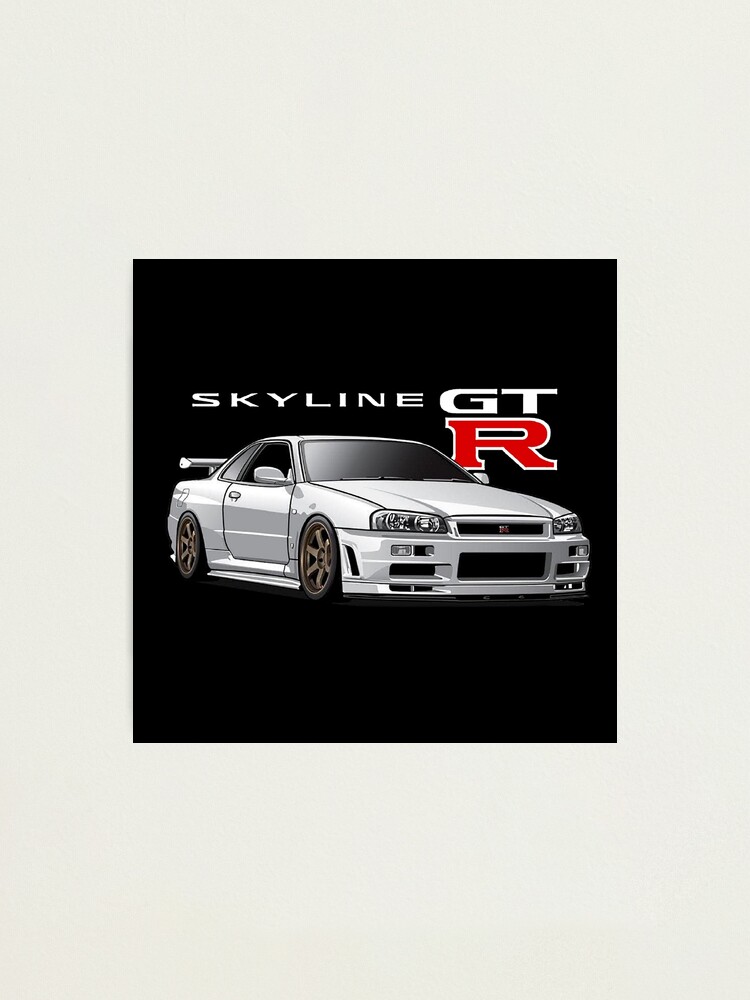 White Skyline R34 Gtr In Black Background Photographic Print By Keithlow1998 Redbubble