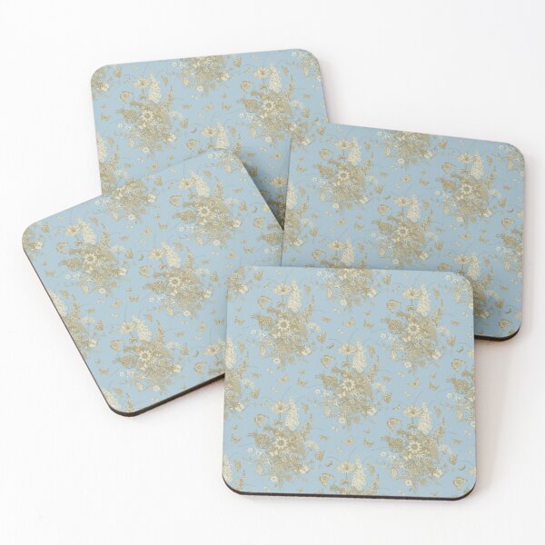 Item preview, Blue Gold Flower Toile de Jouy Inspired Botanic Pattern designed and sold by janesbotanics.