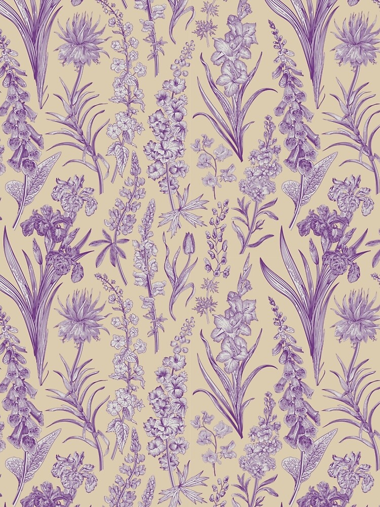 Disover Purple Flower Toile de Jouy Inspired Pattern Leggings