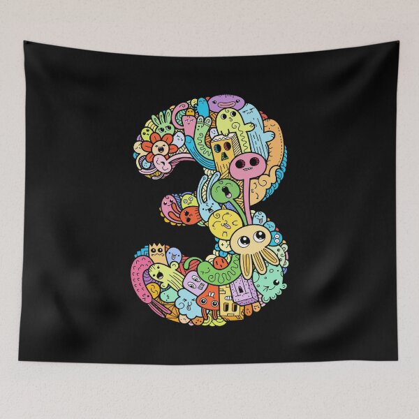 Item preview, Number 3 three - Funny and Colorful Cute Monster Creatures designed and sold by funwithletters.