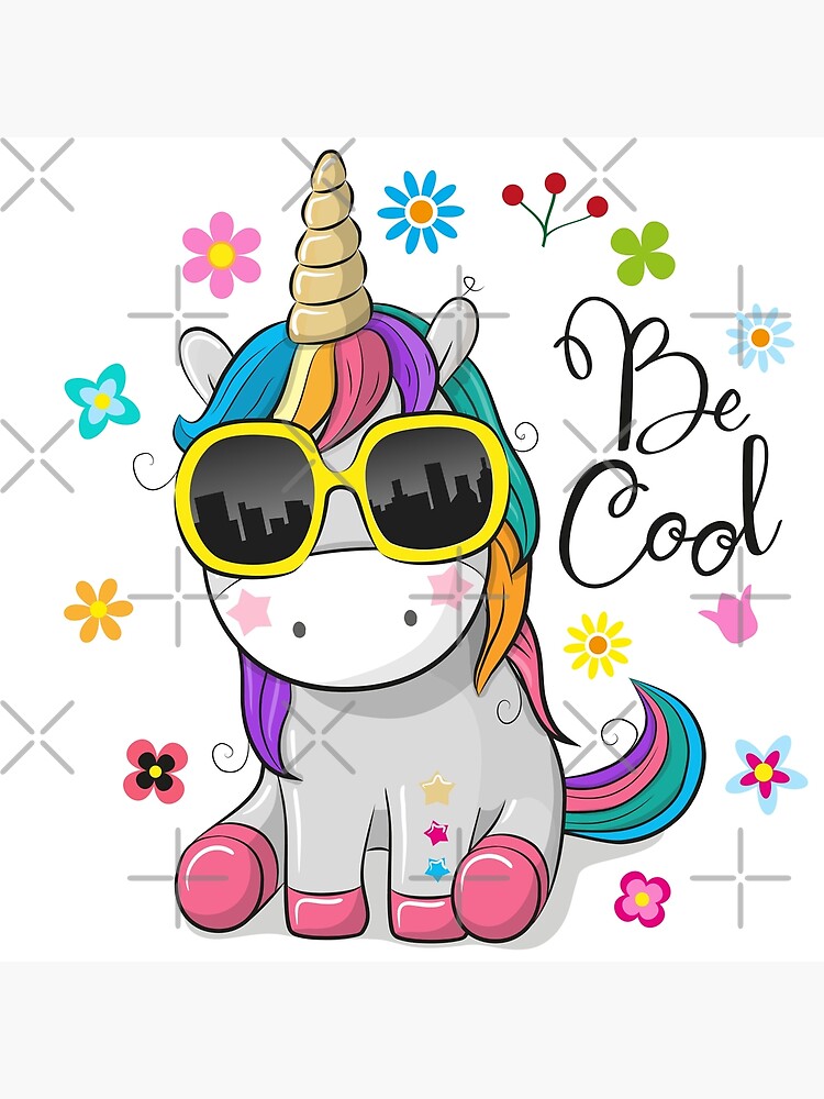 Cute Unicorn Cartoon with Rainbow Hair Poster for Sale by Ross