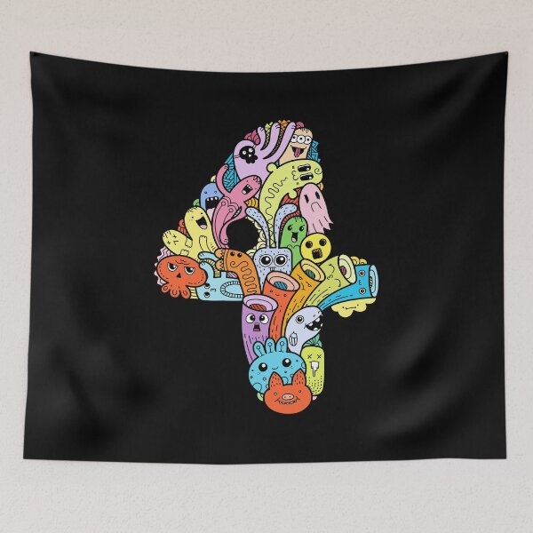 Item preview, Number 4 four - Funny and Colorful Cute Monster Creatures designed and sold by funwithletters.