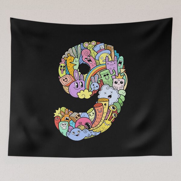 Item preview, Number 9 nine -Funny and Colorful Cute Monster Creatures designed and sold by funwithletters.