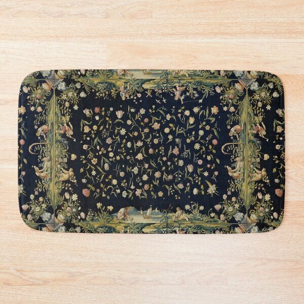 Item preview, Four Elements and Strewn Flowers Antique Floral Tapestry in Blue Indigo designed and sold by BulganLumini.