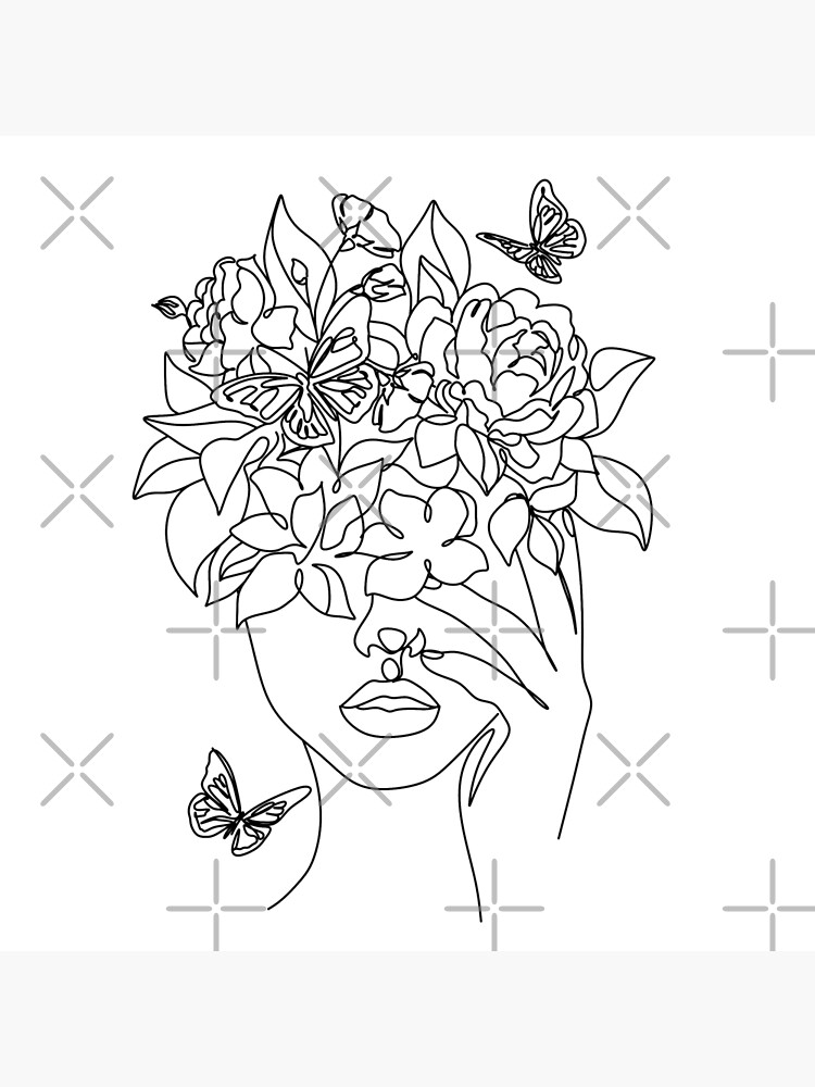 Beauty Woman Face In Flowers Line Art Drawing Set. Woman Head with Flowers  One Line Drawing Prints. Elegant Female Sketch Poster with Minimalist Girl  Portrait Illustration Print. Vector EPS 10 Stock Vector