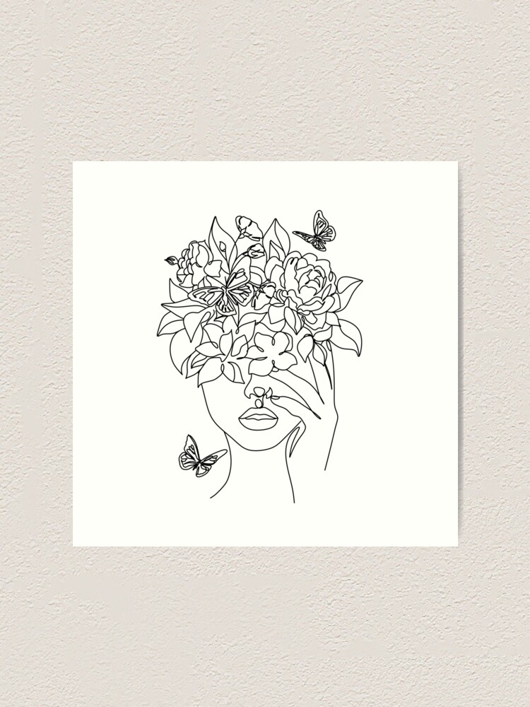 Abstract Face With Flowers By Line Art Vector Drawing Portrait Minimalistic Style Botanical Print Nature Symbol Of Cosmetics Flower Head Fashion Print Art Print By Onelineprint Redbubble