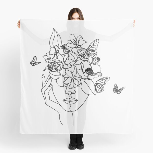 Item preview, Abstract face with flowers by line art  drawing. Portrait minimalistic style.  Botanical print. Flower head. Fashion print. Beaty salon logo. designed and sold by OneLinePrint.