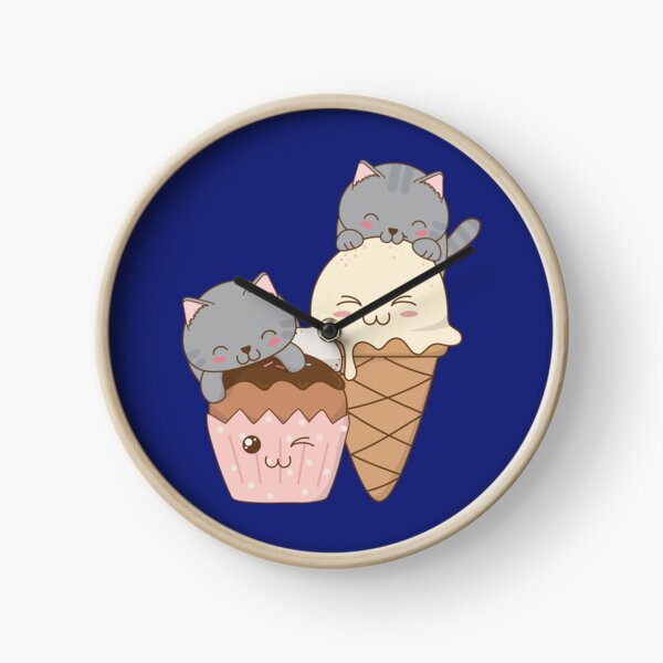 Kittens Eating Ice Cream and Cupcakes Clock