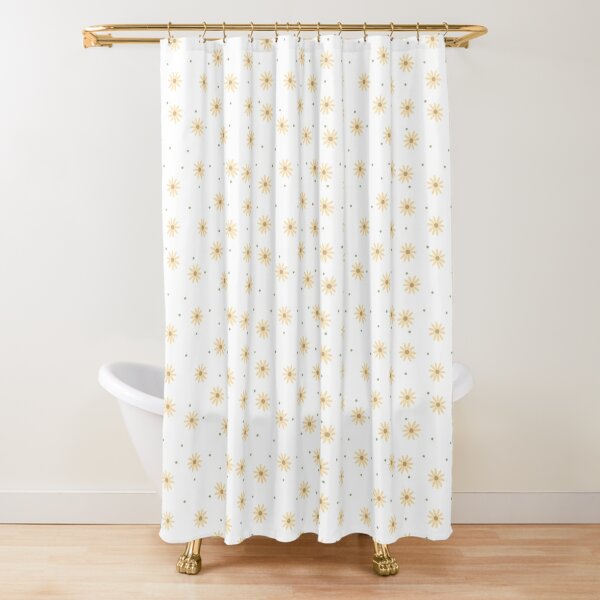 Dainty Yellow Daisies on White Shower Curtain