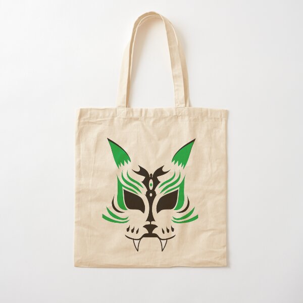 Kitsune Face - Green Cotton Tote Bag