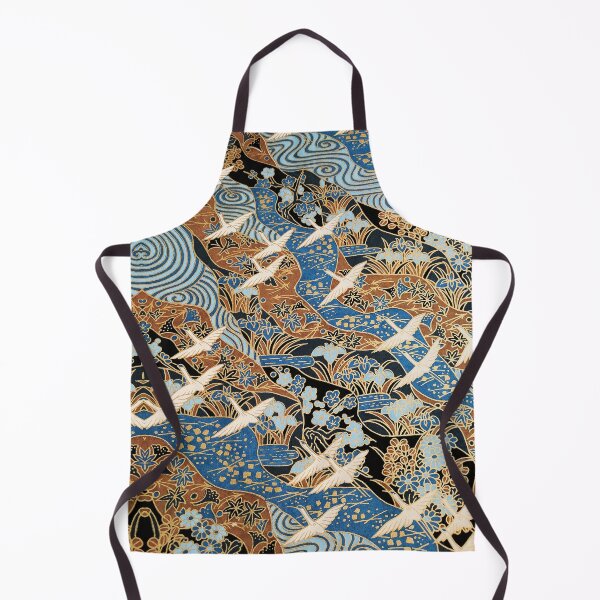 Item preview, FLYING WHITE CRANES ON BLUE WATER AND SPRING FLOWERS  Antique Japanese Floral designed and sold by BulganLumini.