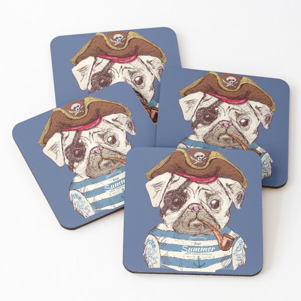 Item preview, pirate dog illustration, Pug Drawing Illustration, Cute pirate dog designed and sold by Halalolo.