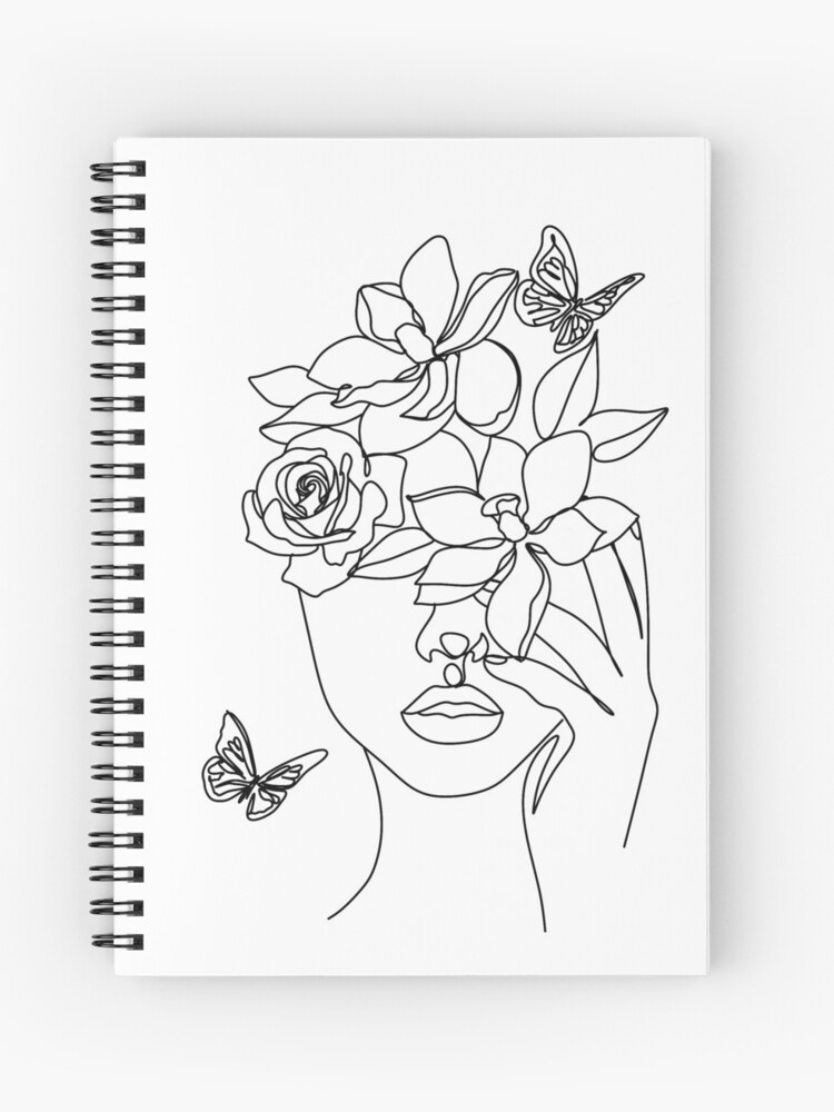 Flower line drawing, creative face fashion, continuous line drawing art,  one line drawing design Spiral Notebook