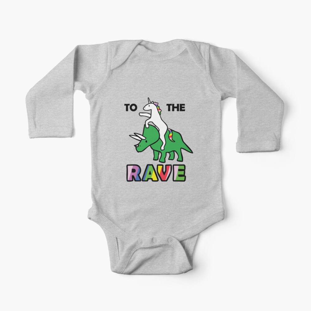 To The Rave! (Unicorn Riding Triceratops) Baby One-Piece