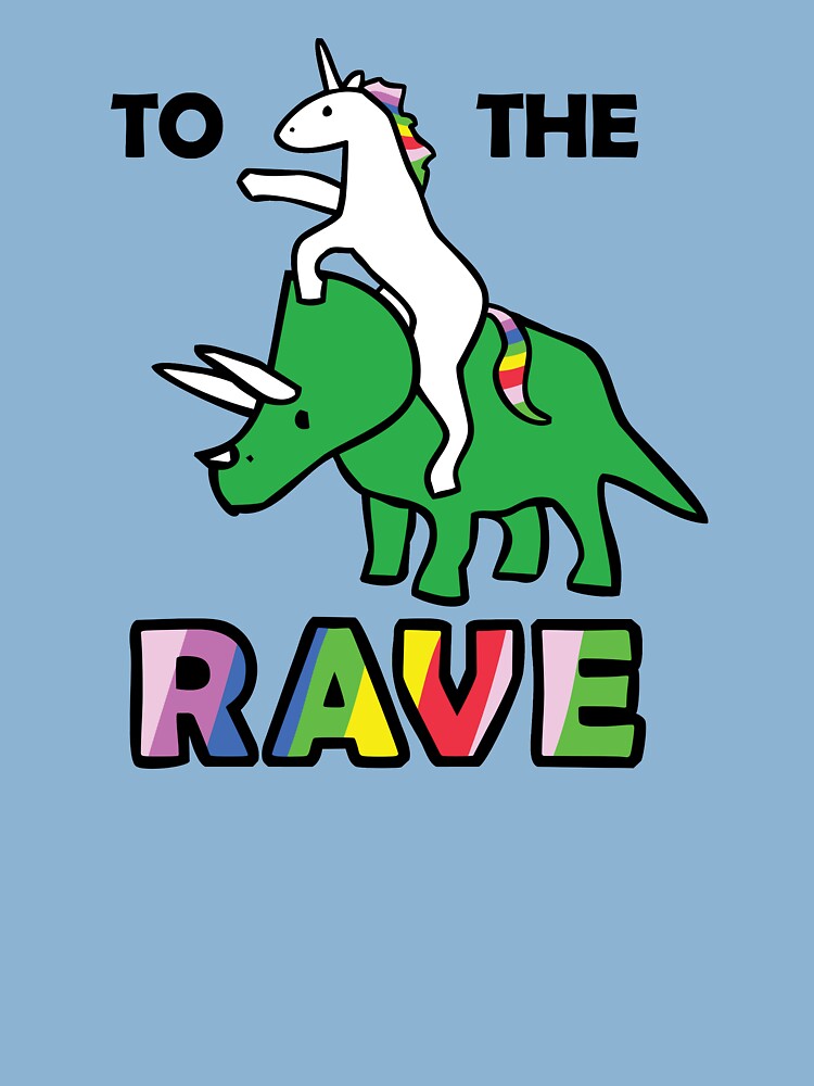Thumbnail 2 of 2, Baby T-Shirt, To The Rave! (Unicorn Riding Triceratops) designed and sold by jezkemp.