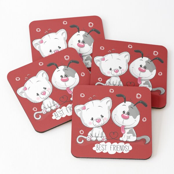 Item preview, Dog–cat relationship Puppy Pet, cartoon animal cartoon, gray dog and white cat illustration designed and sold by Halalolo.