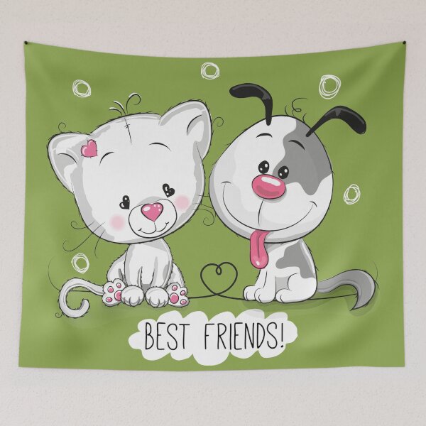 Item preview, Dog–cat relationship Puppy Pet, cartoon animal cartoon, gray dog and white cat illustration designed and sold by Halalolo.