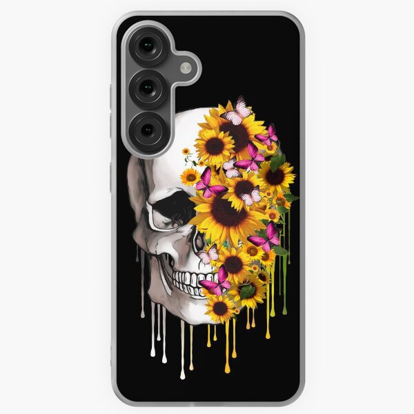 Item preview, Skull human anatomy floral, skeleton watercolor orange pink sunflowers,mask cool, funny,cute, designed and sold by Collagedream.