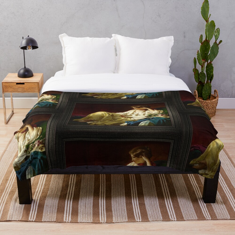 Xzendor7 Comforters, Duvet Covers and Throw Blankets - Elegance and Beauty 3 Contemplation by Franz Xaver Winterhalter Fine Art Old Masters Reproduction Throw Blanket