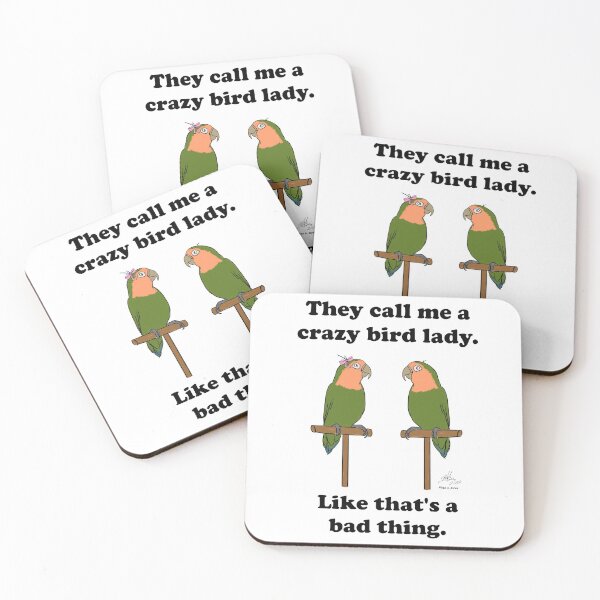 Item preview, Crazy Bird Lady with peachfaced lovebirds designed and sold by Laughing Parrot Studio.