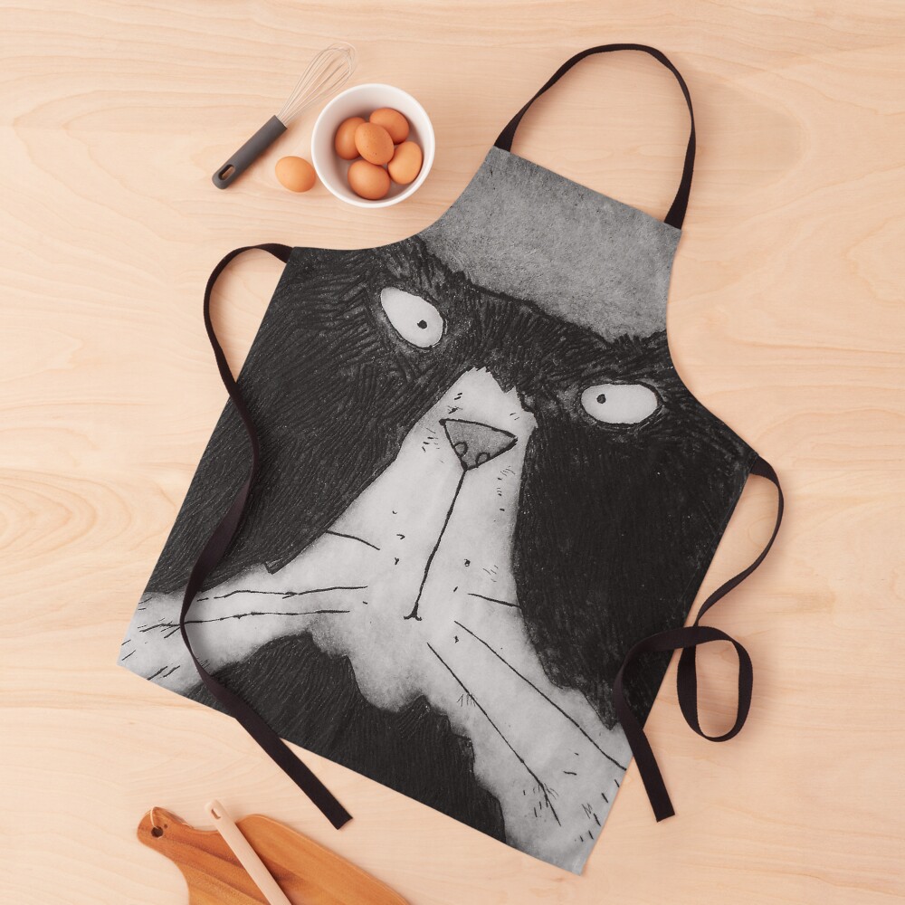 Funny Grumpy Black And White Tom Cat Apron