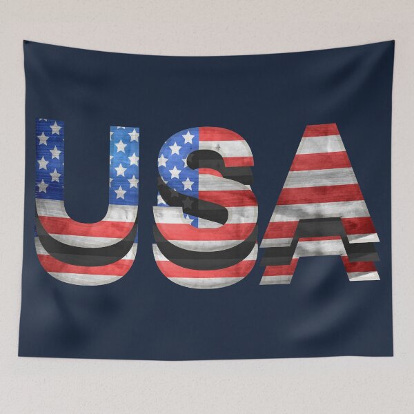 Item preview, USA american flag red white blue and black typography designed and sold by Fashionmonger.