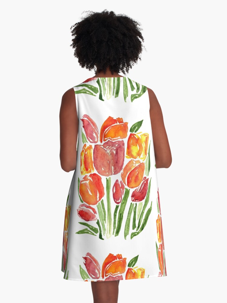 Orange Watercolor Tulips | A-Line Dress