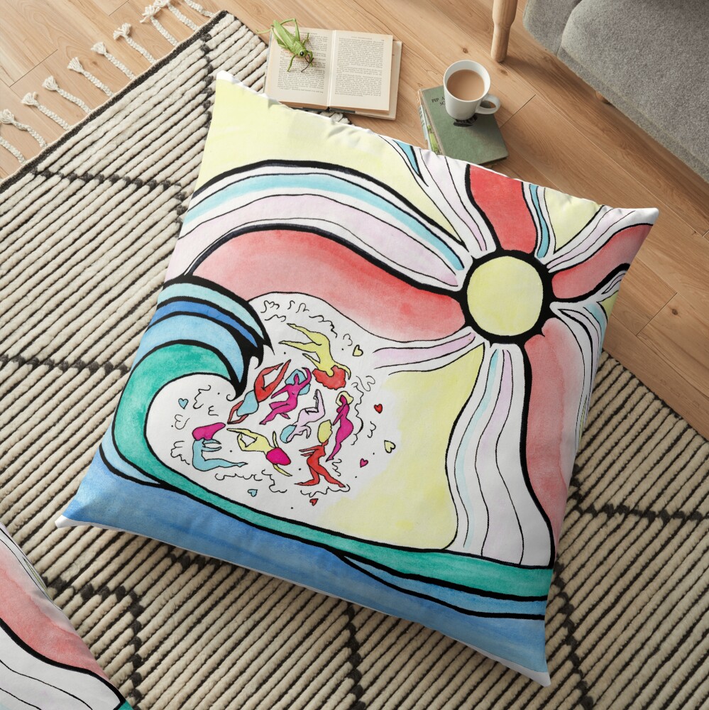 Colorful girlie wave Floor Pillow