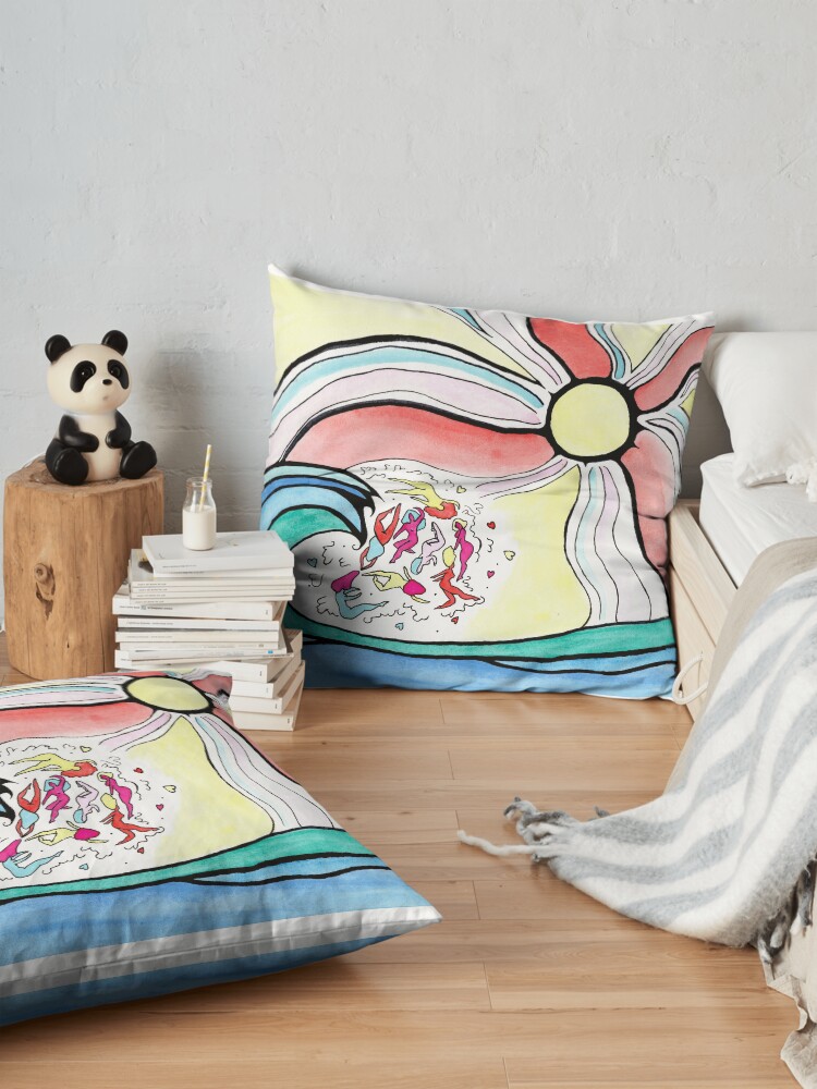 Alternate view of Colorful girlie wave Floor Pillow