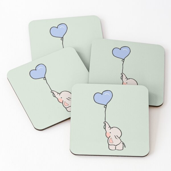 Item preview, cute elephant with blue heart ballon designed and sold by elizabeth web ✿.