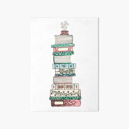 Pink and Blue Floral Bookstack Art Board Print