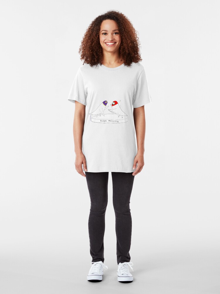Alternate view of Budgie Wrestling Slim Fit T-Shirt