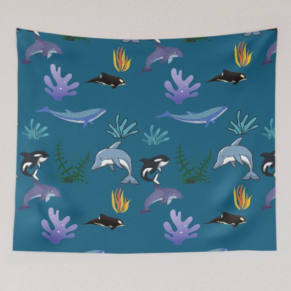 Item preview, Cartoon Ocean dolphin blue whale life pattern designed and sold by OneTimeEngineer.
