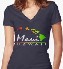Maui - Hawaiian Islands (Vintage Distressed Look) Women's Fitted V-Neck T-Shirt