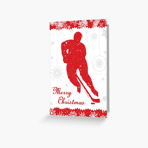 Item preview, Hockey Christmas Card Red Snowflake Border designed and sold by SaucyMitts.