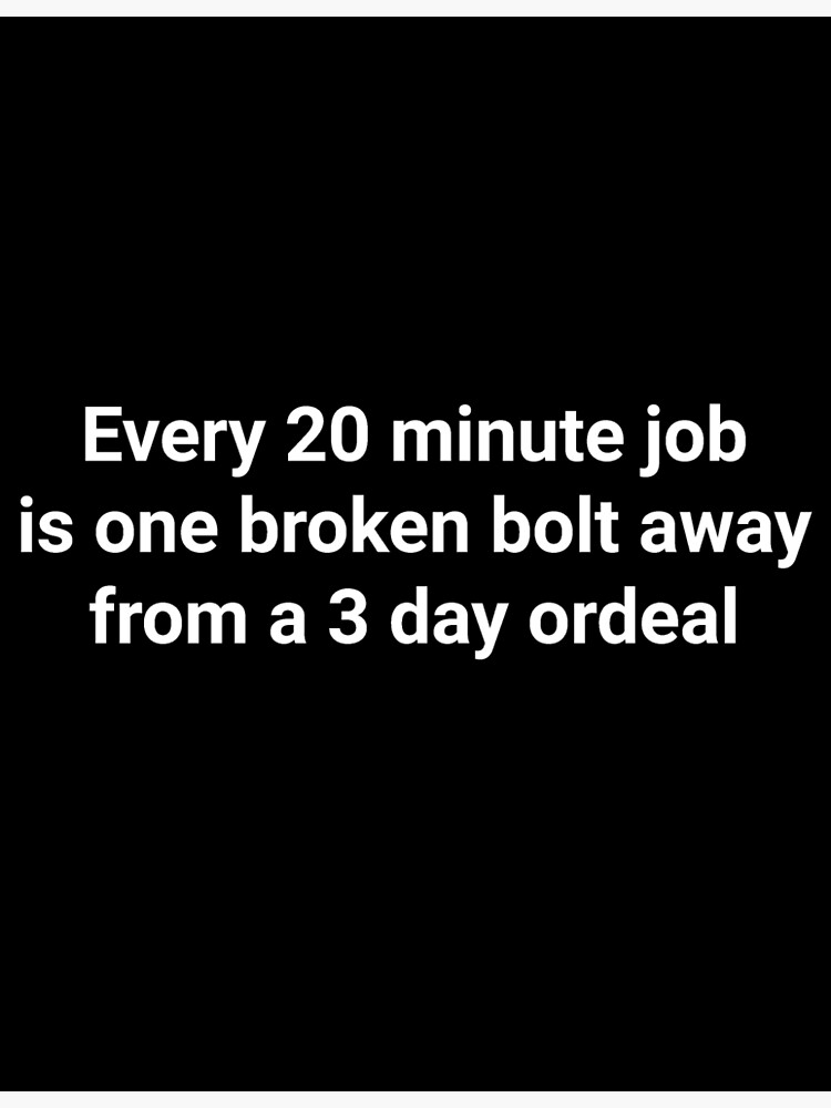 "Every 20 Minute Job is One Broken Bolt Away from a 3 Day Ordeal" Art