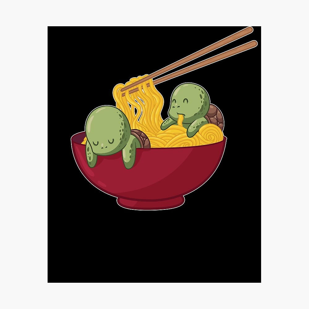 Sea Turtle Chibi Ramen Pho Noodle Bowl Poster By Crushretro Redbubble