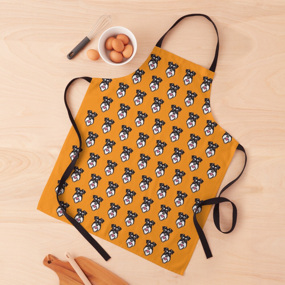 Silver & Black schnauzer pattern on orange background Apron