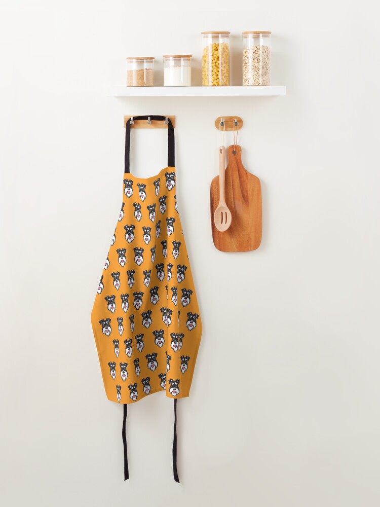 Alternate view of Silver & Black schnauzer pattern on orange background Apron