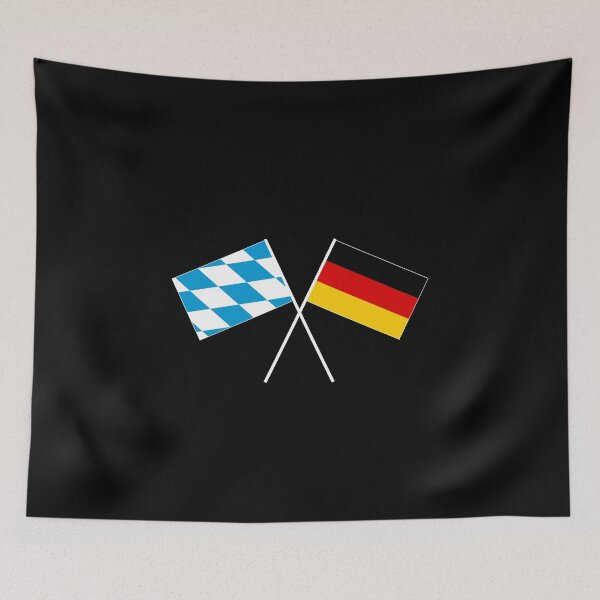 Artikelvorschau, Bayern Bavaria Deutschland gekreuzte Flagge Fahne entworfen und verkauft von GeogDesigns.