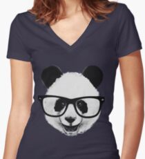 Hipster Panda Women's Fitted V-Neck T-Shirt