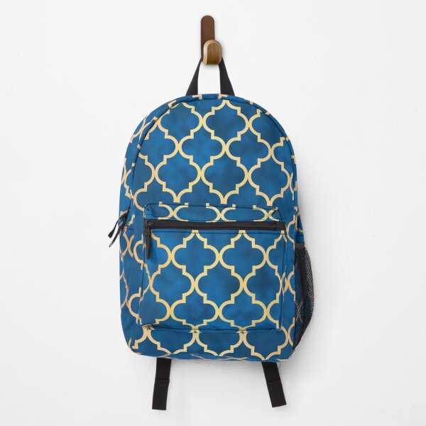 Item preview, Moroccan Blue Gold Quatrefoil Art Deco Pattern designed and sold by Julie Erin Designs.