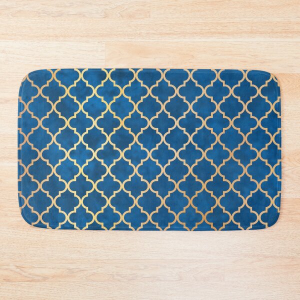 Item preview, Moroccan Blue Gold Quatrefoil Art Deco Pattern designed and sold by Julie Erin Designs.