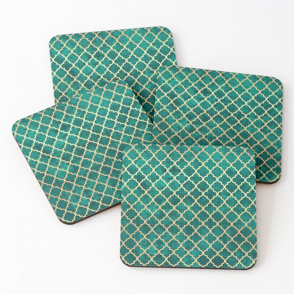 Item preview, Teal Green Gold Quatrefoil Art Deco Pattern designed and sold by Julie Erin Designs.