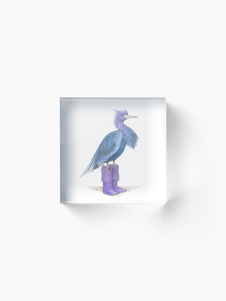 Alternate view of Little blue heron in cowgirl boots Acrylic Block
