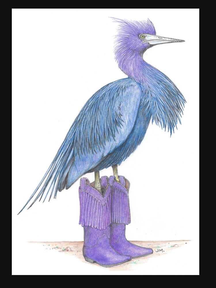 Thumbnail 7 of 7, Active T-Shirt, Little blue heron in cowgirl boots designed and sold by JimsBirds.